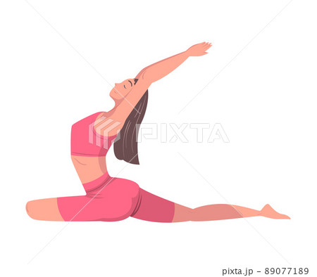 Young Woman Practicing Yoga Seated Asana or Pose Stretching Body Vector Illustration 89077189
