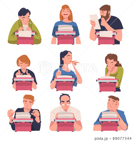 People Writer Character at Typewriter Writing Book Engaged in Creative Literary Work Vector Set People Writer Character at Typewriter Writing Book Engaged in Creative Literary Work Vector Set 89077344