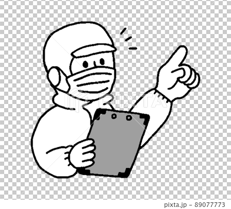 Worker in white work clothes to check by pointing your finger (simple) 89077773