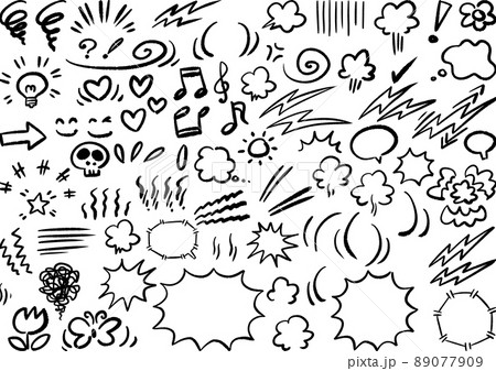 手描き風コミックパーツいろいろのセットのイラスト素材 [89077909