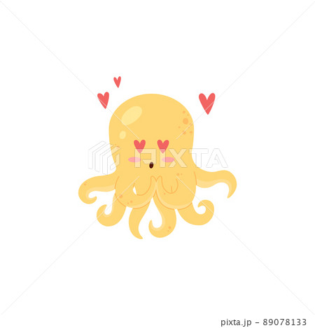 In love, cute, funny yellow octopus on a white background, cartoon style vector flat illustration. In love, cute, funny yellow octopus on a white background, cartoon style vector flat illustration. 89078133