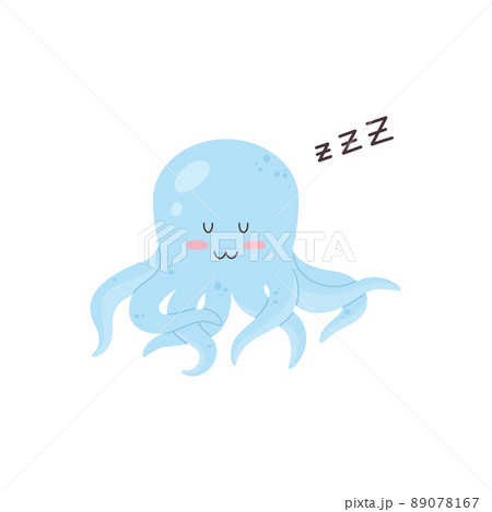 Baby octopus sleeping making a snoring sound, flat vector illustration isolated. 89078167