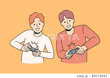 Happy guys have fun playing video games 89078883