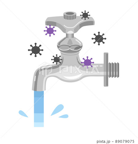 水道の蛇口とウイルスのイラスト（単水栓） 89079075