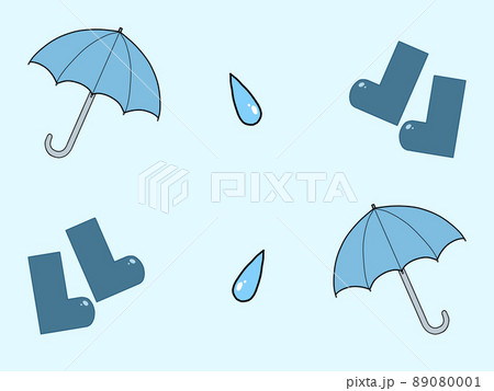 傘と雫と長靴の壁紙のイラスト素材
