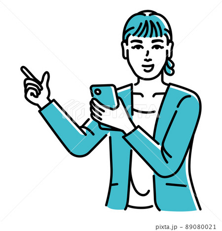 スマホを片手に何かを案内するビジネスパーソン(女性) スマホを片手に何かを案内するビジネスパーソン(女性) 89080021