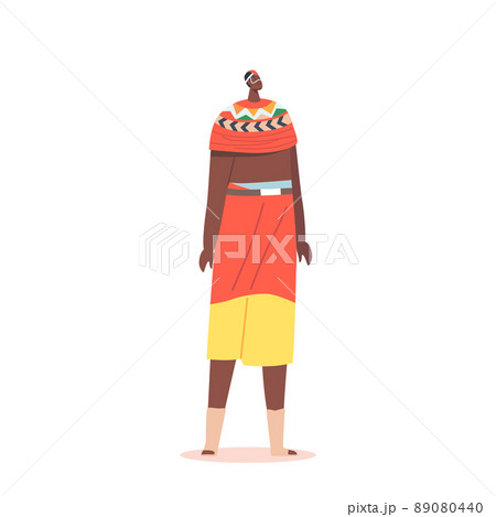 African Male Character in Tribal Clothes, Personage with Dark Skin and Traditional Clothes, Man in National Dress 89080440