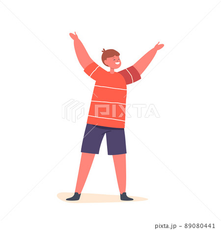 Preteen Boy Fun on Playground. Happy Child Playing Hide and Seek, Infant Male Character Rejoice, Active Game Recreation 89080441
