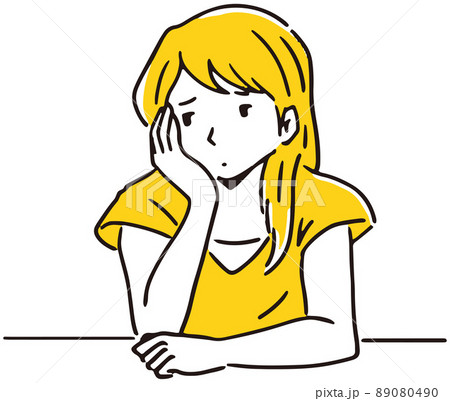 頬杖をついて悩む女性 頬杖をついて悩む女性 89080490