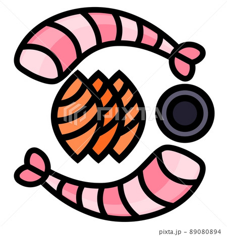Japanese food vector illustration - sashimi with shrimp and salmon 89080894