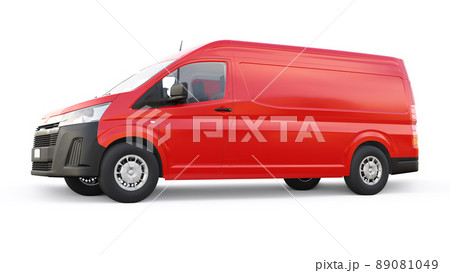 Red commercial van for transporting small loads in the city on a white background. Blank body for your design. 3d illustration 89081049