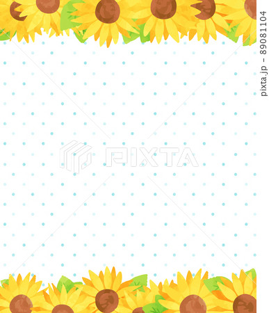 かわいいひまわりと水玉模様の背景イラストのイラスト素材