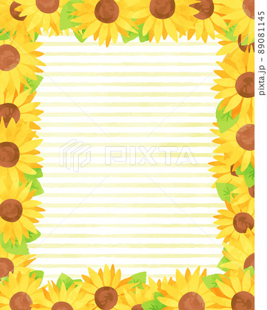 のどかなひまわりと縞模様の背景イラストのイラスト素材