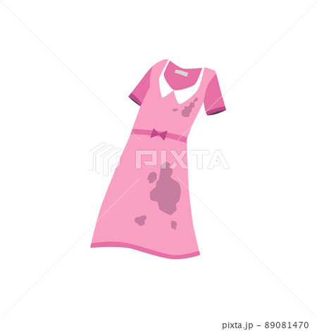 Dirty smely pink dress with many stains in flat vector illustration isolated 89081470