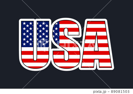 word USA in american flag colors, election vote emblem badge sticker. 89081503