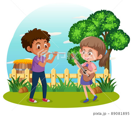 A children doing activities in the garden A children doing activities in the garden 89081895