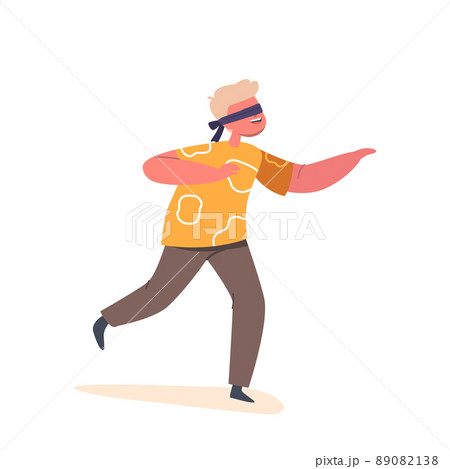 Little Boy with Blindfold Playing Hide and Seek Isolated on White Background. Summer Active Games for Children Little Boy with Blindfold Playing Hide and Seek Isolated on White Background. Summer Active Games for Children 89082138