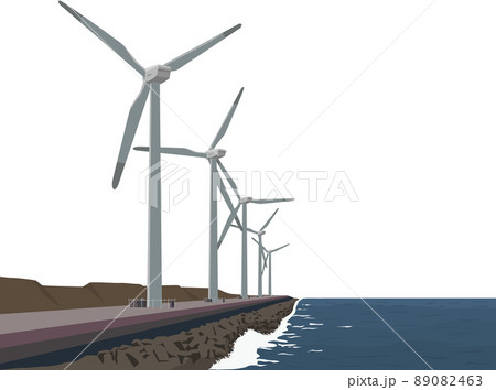 海岸の風力発電のイラスト素材 0463