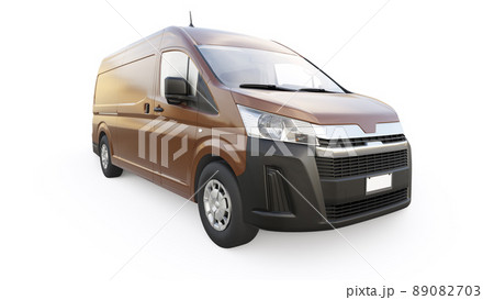 Brown commercial van for transporting small loads in the city on a white background. Blank body for your design. 3d illustration. 89082703