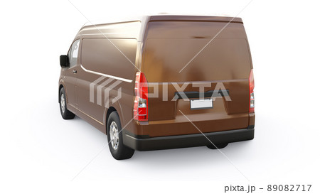 Brown commercial van for transporting small loads in the city on a white background. Blank body for your design. 3d illustration. 89082717