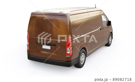 Brown commercial van for transporting small loads in the city on a white background. Blank body for your design. 3d illustration. 89082718