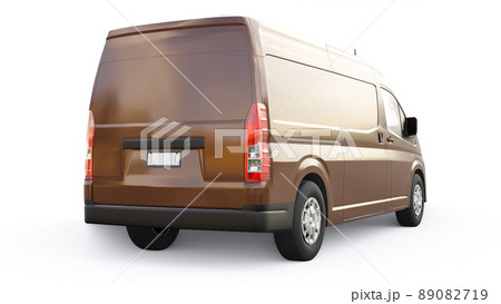 Brown commercial van for transporting small loads in the city on a white background. Blank body for your design. 3d illustration. 89082719