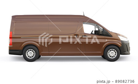 Brown commercial van for transporting small loads in the city on a white background. Blank body for your design. 3d illustration. 89082736