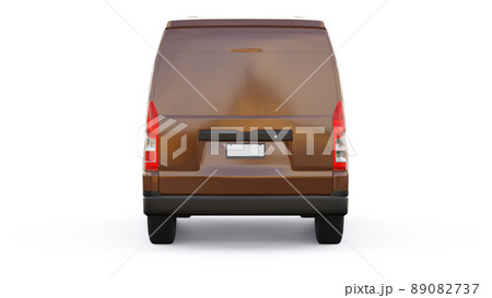 Brown commercial van for transporting small loads in the city on a white background. Blank body for your design. 3d illustration. 89082737