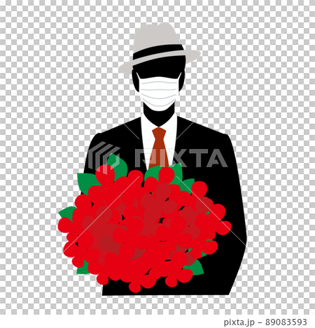 Silhouette illustration of a man wearing a mask with a bouquet 89083593
