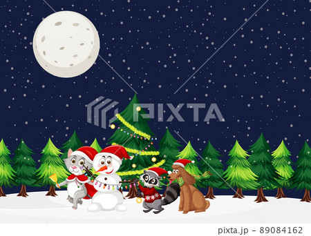 Christmas theme with Snoman and animals Christmas theme with Snoman and animals 89084162