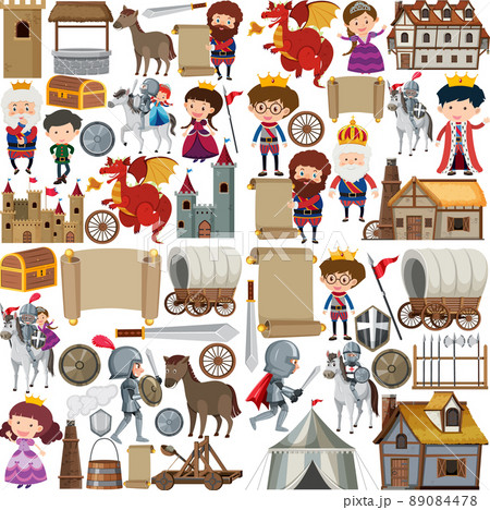 Medieval characters buildings set Medieval characters buildings set 89084478