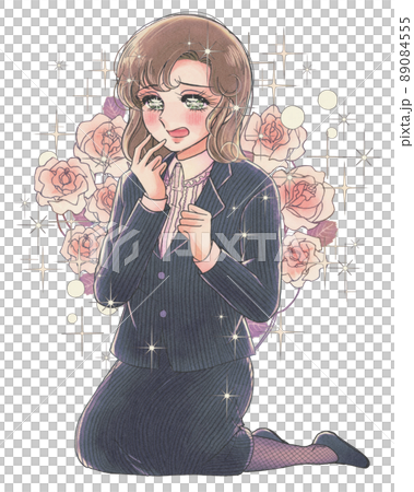 レトロ少女漫画風・薔薇を背負って胸キュンするお姉さん会社員 レトロ少女漫画風・薔薇を背負って胸キュンするお姉さん会社員 89084555