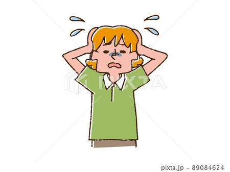 頭を抱えている介護士 コミカルな手書きの人物 ベクター、線画にカラー 頭を抱えている介護士 コミカルな手書きの人物 ベクター、線画にカラー 89084624