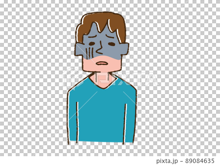 顔が真っ青になっている男性　コミカルな手書きの人物　ベクター、線画にカラー 89084635