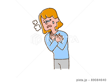 息苦しさを感じている女性　コミカルな手書きの人物　ベクター、線画にカラー 89084640