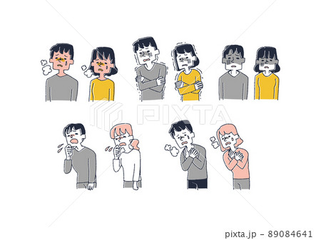 いろいろな体調不良の人物のセット コミカルな手書きの人物 ベクター、線画にカラー いろいろな体調不良の人物のセット コミカルな手書きの人物 ベクター、線画にカラー 89084641