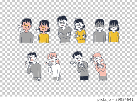 いろいろな体調不良の人物のセット コミカルな手書きの人物 ベクター、線画にカラー いろいろな体調不良の人物のセット コミカルな手書きの人物 ベクター、線画にカラー 89084641