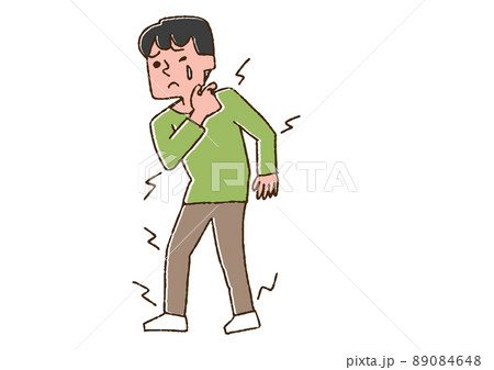 体の節々が痛い男性のセット　コミカルな手書きの人物　ベクター、線画にカラー 89084648