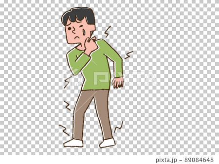 体の節々が痛い男性のセット　コミカルな手書きの人物　ベクター、線画にカラー 89084648