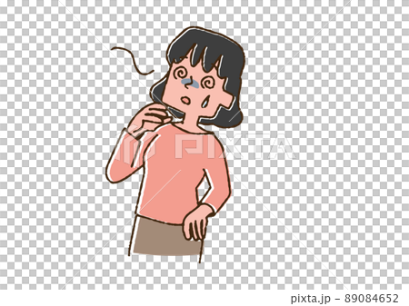 一個頭暈的女人，一個可笑的手寫人，一個矢量，一個線條圖和一個顏色 89084652