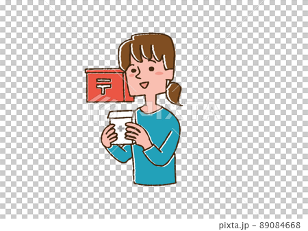 在家接受處方藥的婦女、滑稽的手寫人、矢量圖、線條畫和顏色 89084668