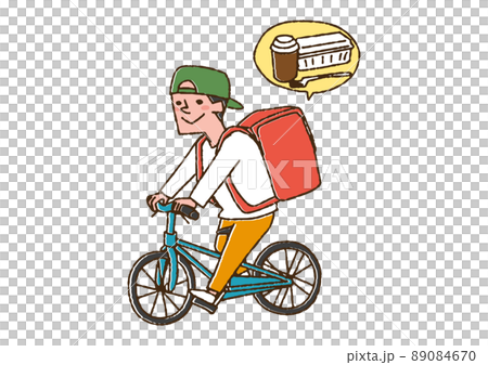 自転車で料理の宅配サービスを配達する男性 コミカルな手書きの人物 ベクター、線画にカラー 自転車で料理の宅配サービスを配達する男性 コミカルな手書きの人物 ベクター、線画にカラー 89084670