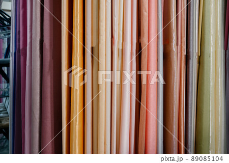 Collection of curtains in different colors and patterns. Salon curtains 89085104