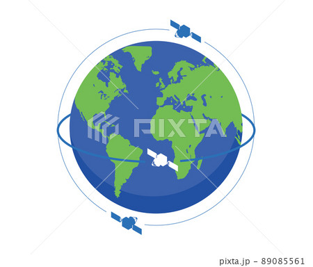 宇宙産業のイメージ　ヨーロッパ、アメリカ中心の地球を周回する人工衛星のイラスト、アイコン 89085561