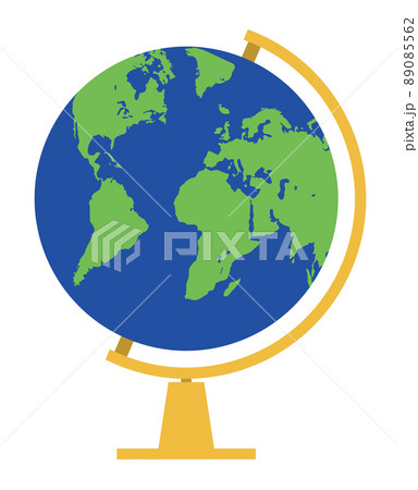 シンプルな西洋アメリカヨーロッパ中心の地球儀のアイコン、イラスト　世界グローバルイメージ　白背景 89085562
