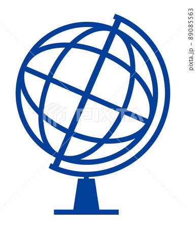 シンプルな線画の地球儀のアイコン、イラスト　世界グローバルイメージ　白背景 89085563