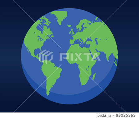 シンプルな西洋アメリカ、ヨーロッパ中心の地球のイラスト　2色イラスト　黒背景宇宙背景 89085565