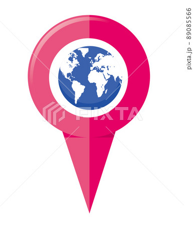 地図ナビゲーションアプリのイメージイラスト　地図のピンと地球のシンプルなイラスト　白背景 89085566