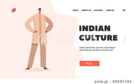 Indian Culture and Tradition Landing Page Template. Male Character Wear Traditional Clothes Long Kurta Shirt and Pants Indian Culture and Tradition Landing Page Template. Male Character Wear Traditional Clothes Long Kurta Shirt and Pants 89085584