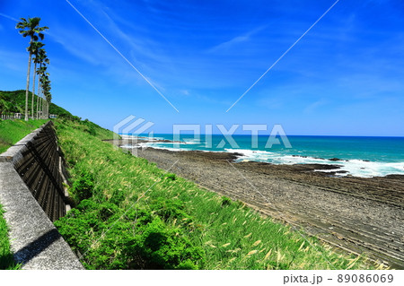 【宮崎県】晴天下の日南海岸（鬼の洗濯板） 89086069
